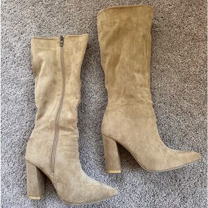 Beige Suede Knee high boots
